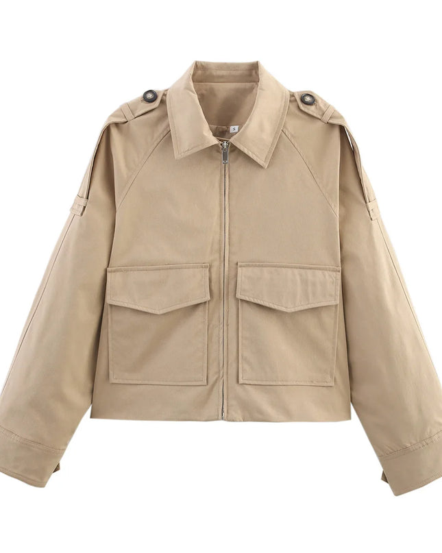 Women's Long Sleeve Casual Jacket with Front Zip Pockets