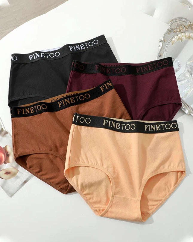 4-Piece Women's Cotton Seamless Mid-Waist Briefs Set – Breathable, Stretchy, Comfortable Underwear for Everyday Wear