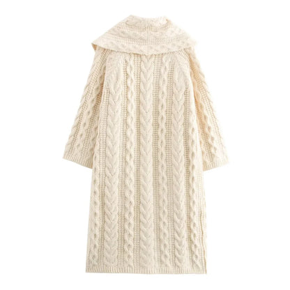 Women's Knitted Medium Long Coat with Open Collar – Stylish & Cozy Outerwear for Women