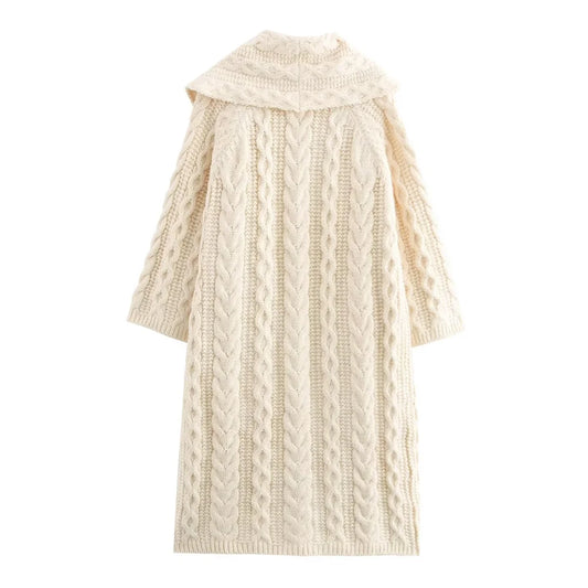 Women's Knitted Medium Long Coat with Open Collar – Stylish & Cozy Outerwear for Women