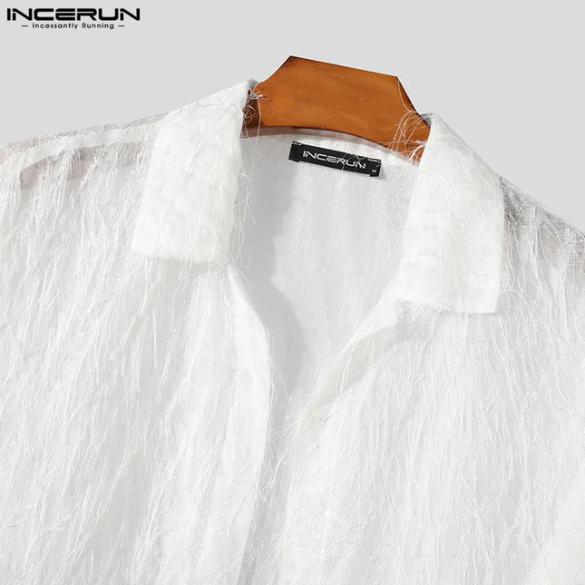 Men's Tassel Chiffon Shirt with Transparent Lapel