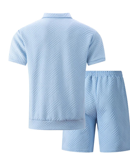 Men's Casual Two-Piece Short Sleeve Polo Shirt and Shorts Set