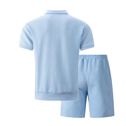Men's Casual Two-Piece Short Sleeve Polo Shirt and Shorts Set