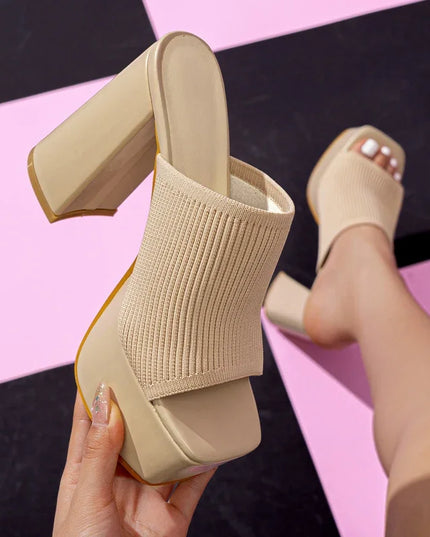 Open Toe High Heel Sandals for Women - Breathable Knitted Design