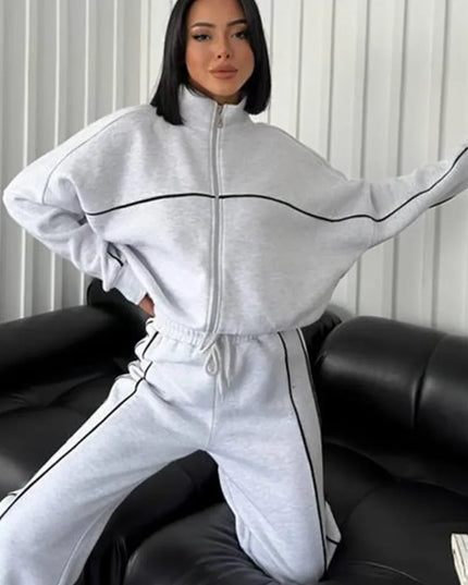 Women's Two-Piece Striped Zipper Jacket and Pants Set