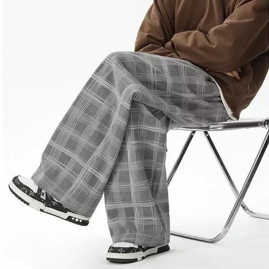 Men's Checkered Loose Fit Wide Leg Casual Pants