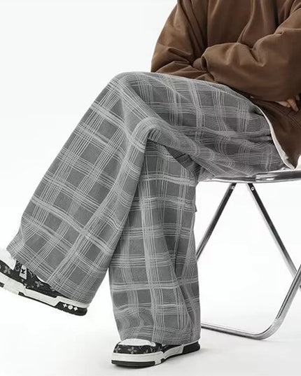 Men's Checkered Loose Fit Wide Leg Casual Pants