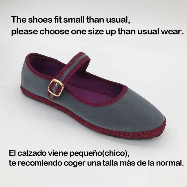 Velvet Mary Jane Flats for Women - Hand-Stitched Casual Shoes