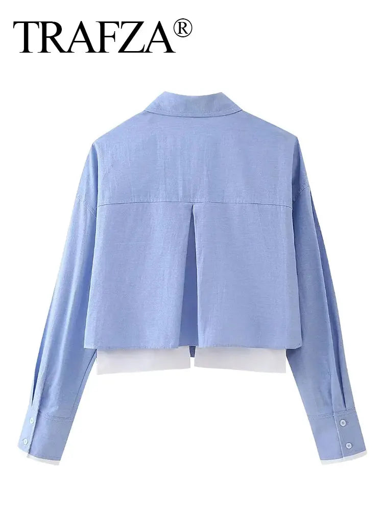 TRAFZA Women’s Cropped Button-Up Shirt