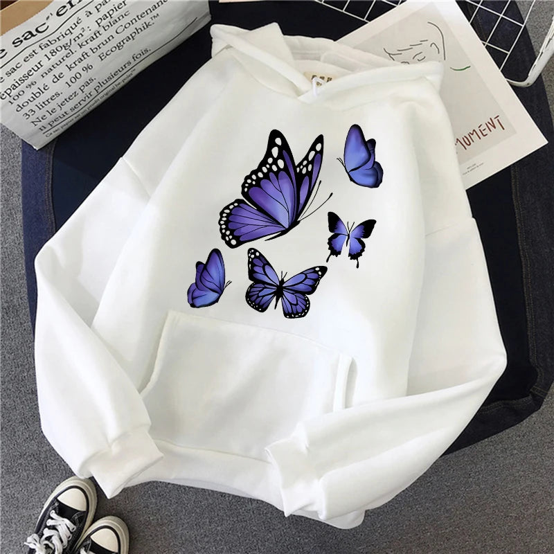 Women's Butterfly Pattern Printed Hoodie Sweater