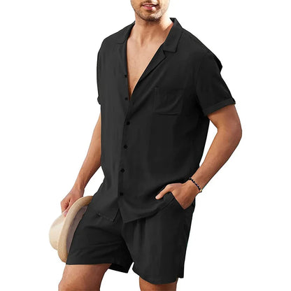 Men's Cotton Two-Piece Shirt and Shorts Set