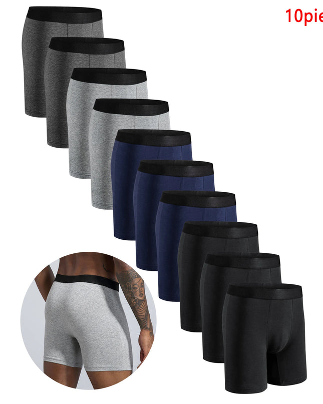 10-Pack Men’s Cotton Mid-Long Boxer Shorts – Comfortable & Breathable Underwear for Men