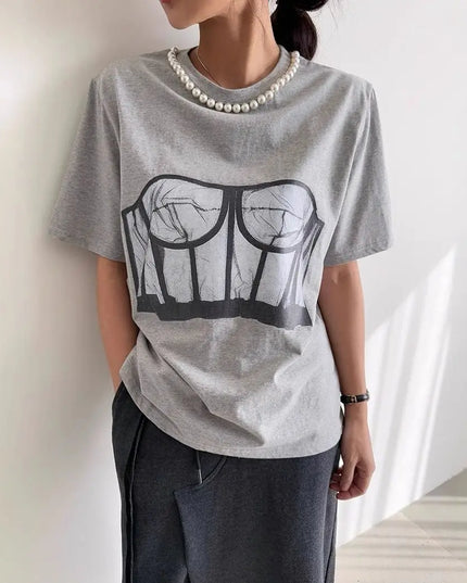 Women's Loose Casual Bra Printed T-Shirt