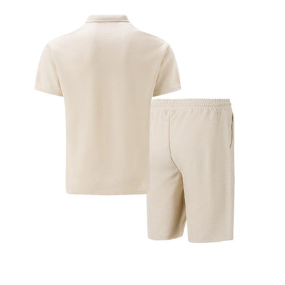 Men's Two-Piece Zip-Up Lapel T-Shirt and Shorts Set - Casual Summer Activewear