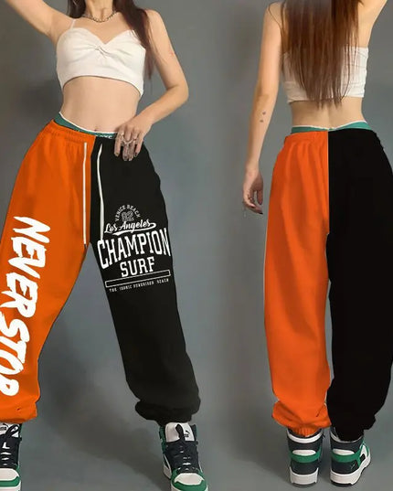 High Waist Women's Cotton Sweatpants with Letter Print