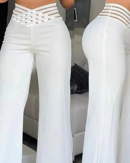Women's High-Waisted Waist Belt Casual Straight Loose Wide-Leg Pants