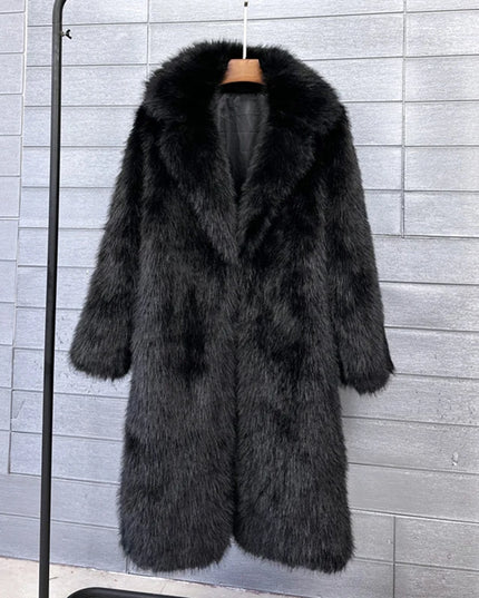 Women's Faux Fur Coat – Mid-Length Warm Trench Coat for Women