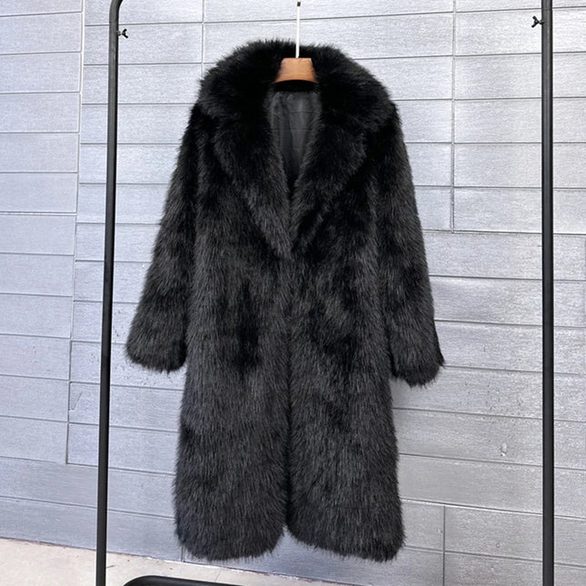 Women's Faux Fur Coat – Mid-Length Warm Trench Coat for Women