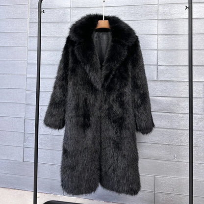 Women's Faux Fur Coat – Mid-Length Warm Trench Coat for Women