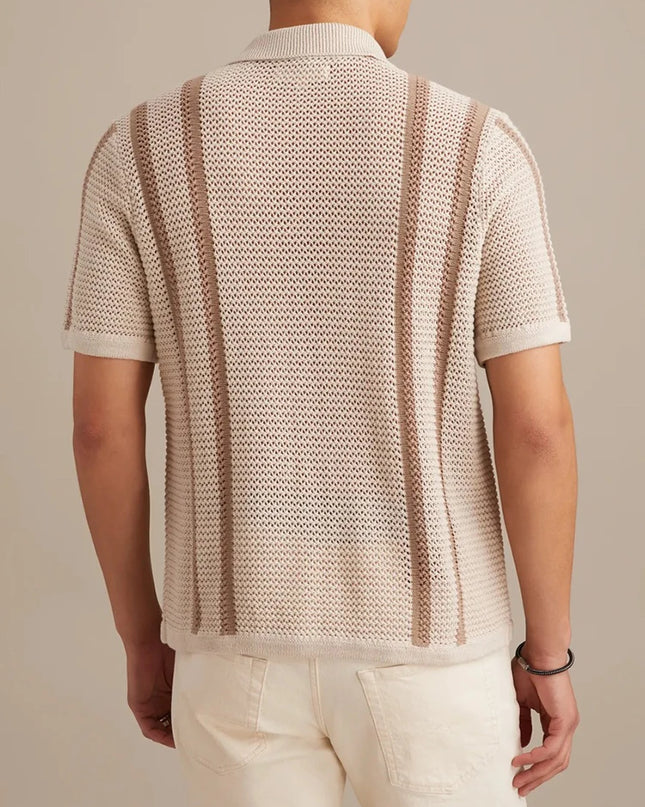 Men's Striped Knitted Shirt with Casual Button-Down Turn-Down Collar