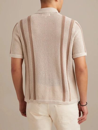Men's Striped Knitted Shirt with Casual Button-Down Turn-Down Collar