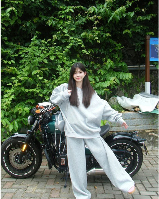 Women's Casual 2-Piece Outfit Set - Oversized Letter Print Off-Shoulder Sweater & Pants Se