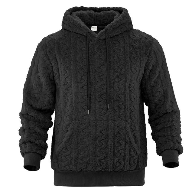 Men's Vintage Jacquard Textured Fleece Hoodie Sweater
