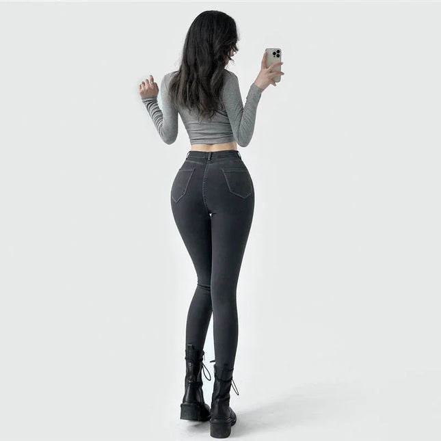 High-Waisted Women's Elastic Slim Jeans