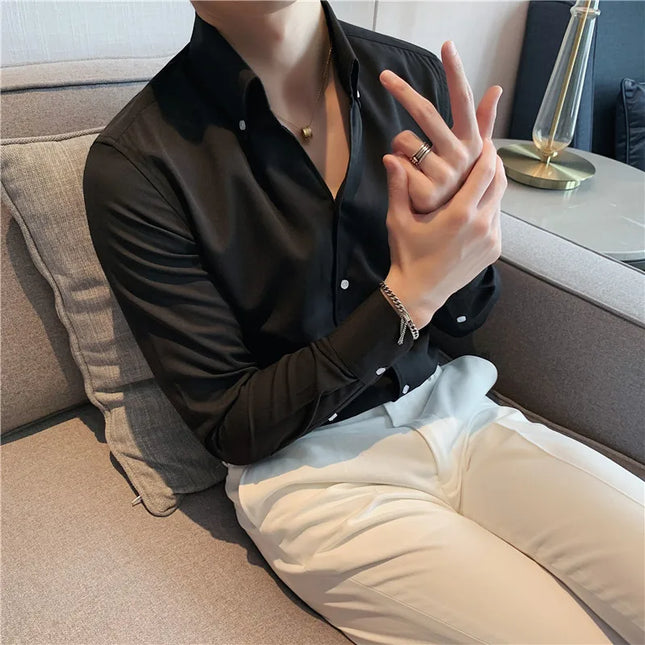 Men's Slim-Fit Wrinkle-Free Casual Collar Shirt with Lapel Design