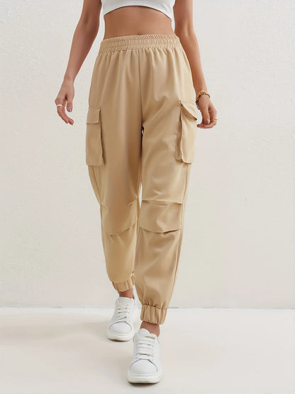Women's Relaxed Fit Cargo Pants with Elastic Waist and Multiple Pockets