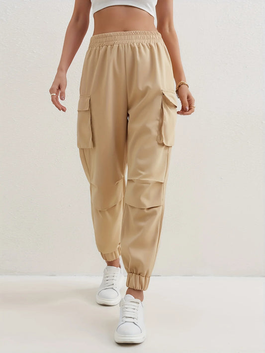 Women's Relaxed Fit Cargo Pants with Elastic Waist and Multiple Pockets