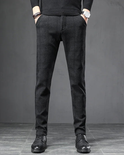 Men's Slim Fit Elastic Waist Brushed Plaid Pants
