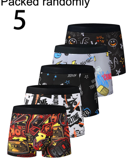 5-Pack Men’s Graffiti Boxer Briefs – High-Stretch Elastic - Mid-Rise Fit