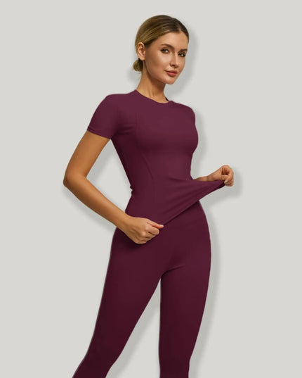 Women's  Short Sleeve Set with High-Waist Yoga Pants and T-Shirt Set