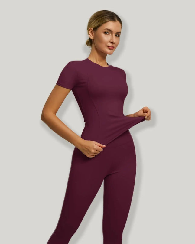 Women's  Short Sleeve Set with High-Waist Yoga Pants and T-Shirt Set