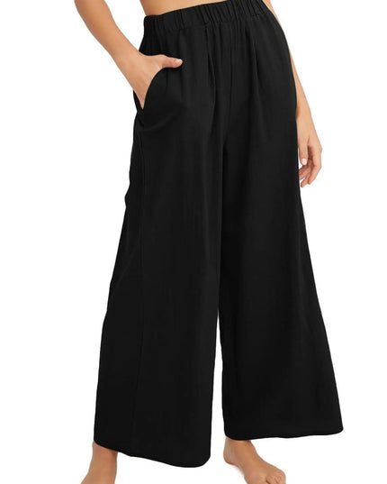 Women's Casual Wide-Leg Pants with Pockets, High-Waisted and Loose Fit