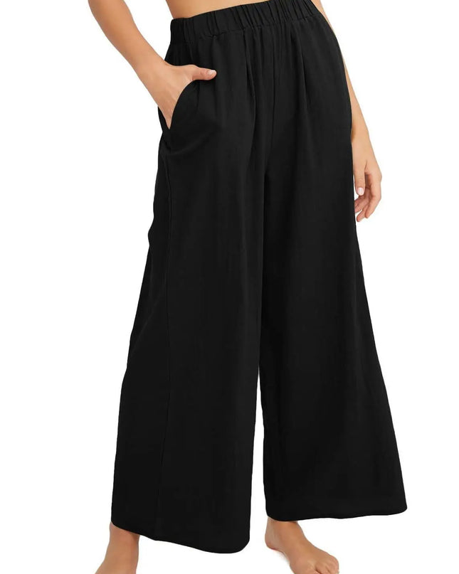 Women's Casual Wide-Leg Pants with Pockets, High-Waisted and Loose Fit