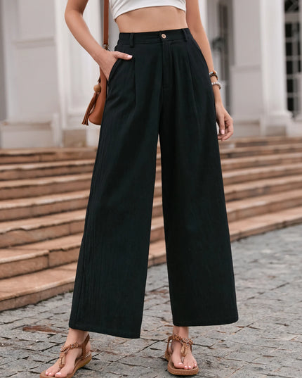 Chic Women's Linen Wide-Leg Pants with High Waist