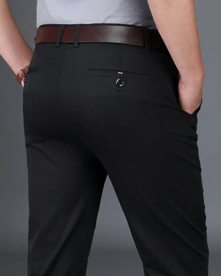 Classic Men's High-Waist Stretch Cotton Straight Trousers