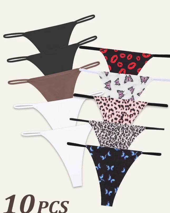 10Pcs Women's Seamless Thong with Thin Straps, Low Waist, High Flexibility