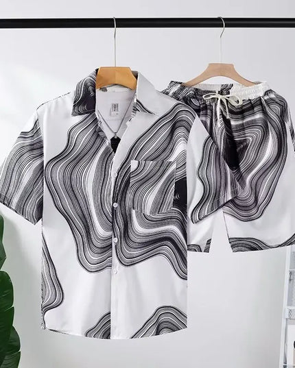 Men's Two-Piece Loose Fit Tie-Dye Striped Shirt and Shorts Set