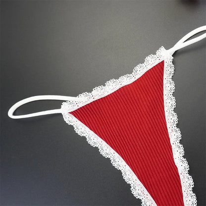 7-Pack Women's Lace Cotton Thong Panties - Thin Strap, Low Waist, Breathable