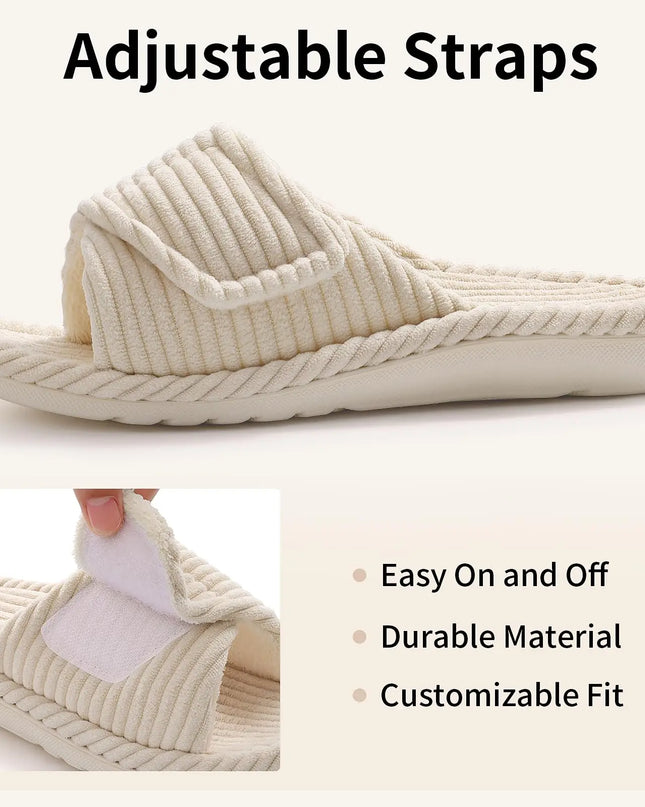 Women's Adjustable Open Toe Slippers with Corduroy Material