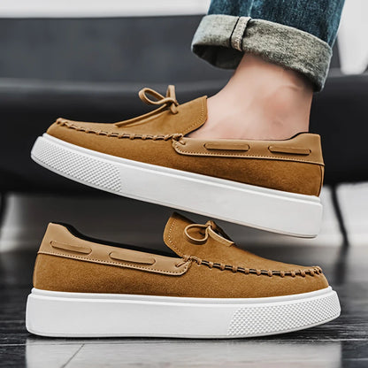 Men's Slip-On Faux Suede Leather Loafers - Vulcanized Casual Shoes for Men
