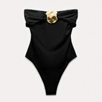 Women's One-Piece Swimsuit - Bandeau Monokini with High Waist Design