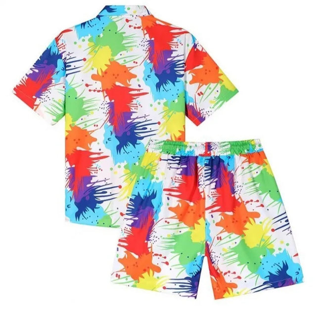 Men's Two-Piece Loose Fit Tie-Dye Striped Shirt and Shorts Set
