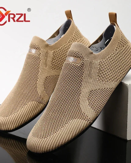 YRZL Men's Mesh Loafers - Breathable Flat Walking Shoes with Non-Slip Sole