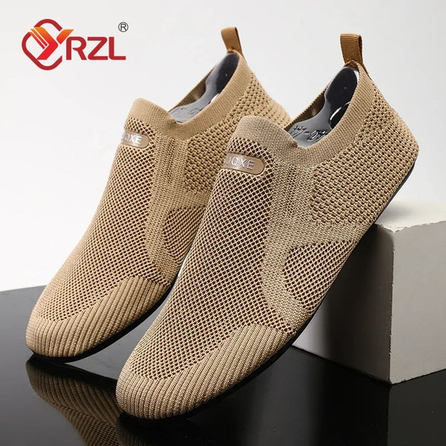YRZL Men's Mesh Loafers - Breathable Flat Walking Shoes with Non-Slip Sole