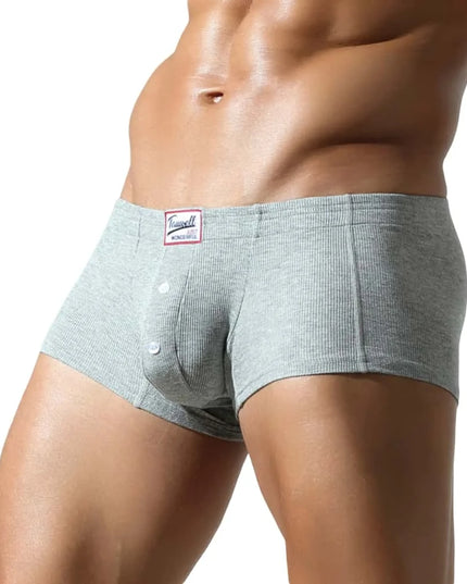 Men's Low-Waist Convex Pouch Boxer Briefs with Button Fly