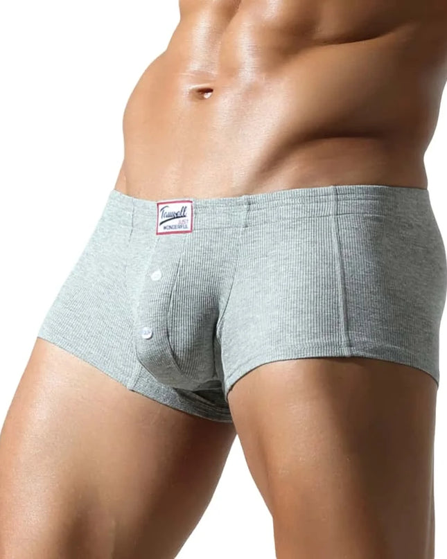 Men's Low-Waist Convex Pouch Boxer Briefs with Button Fly